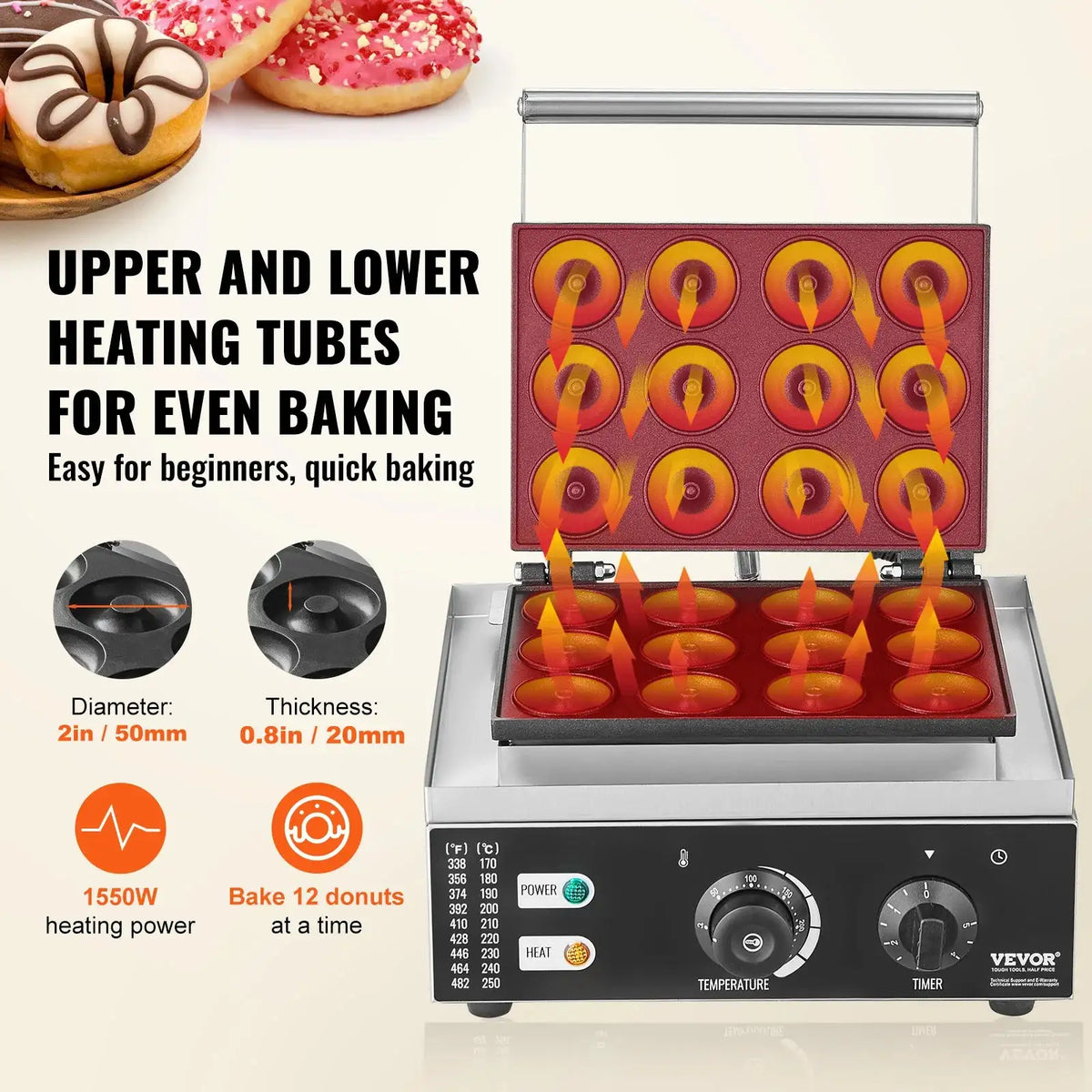 Six Twelve Hole Electric Donut Maker Nonstick Surface
