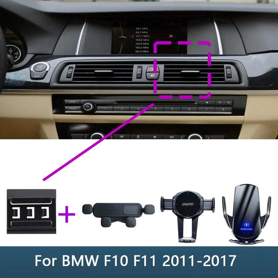 BMW F10 F11 Fast monterad trådlös laddare bil telefonhållare