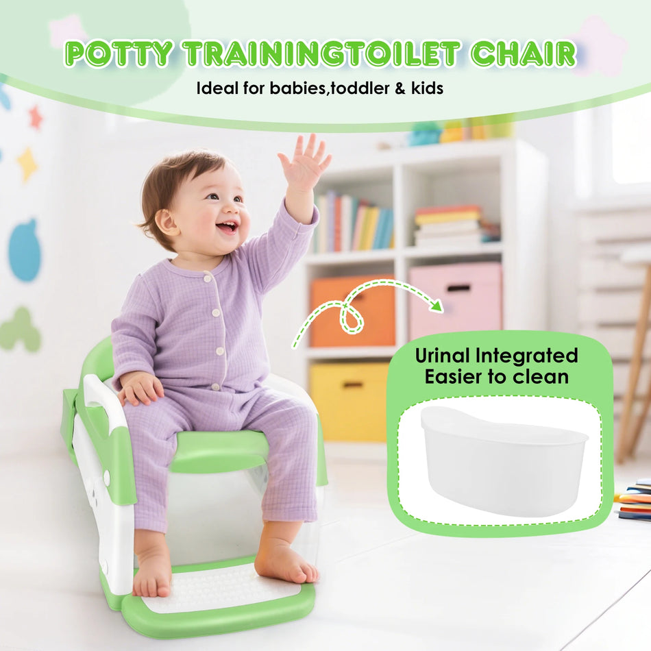 Tre i ett barntoalettstol med trappor och stänkskydd