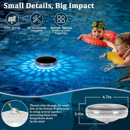 Solar Rechargeable Floating Pool Lights - RGB Changing, Waterproof, Remote Controlled