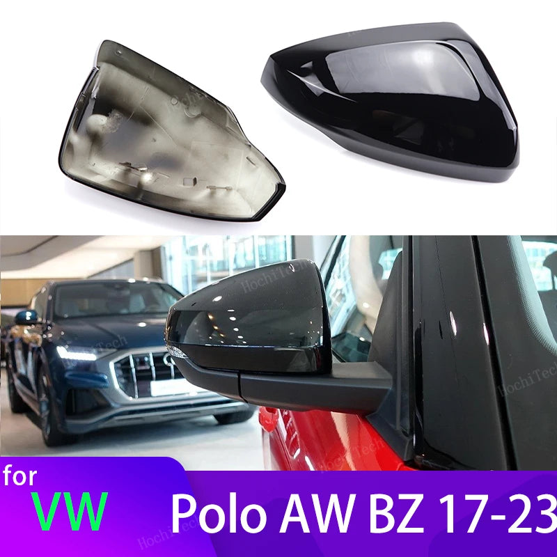 Side Mirror Cover Caps Black Carbon Fiber Look for VW Polo 2017-2023