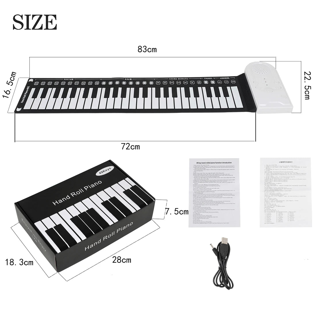 IRIN 49-Key Hand Roll Up Piano &ndash; Foldable Silicone Keyboard White