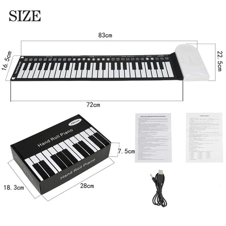 IRIN 49-Key Hand Roll Up Piano &ndash; Foldable Silicone Keyboard White
