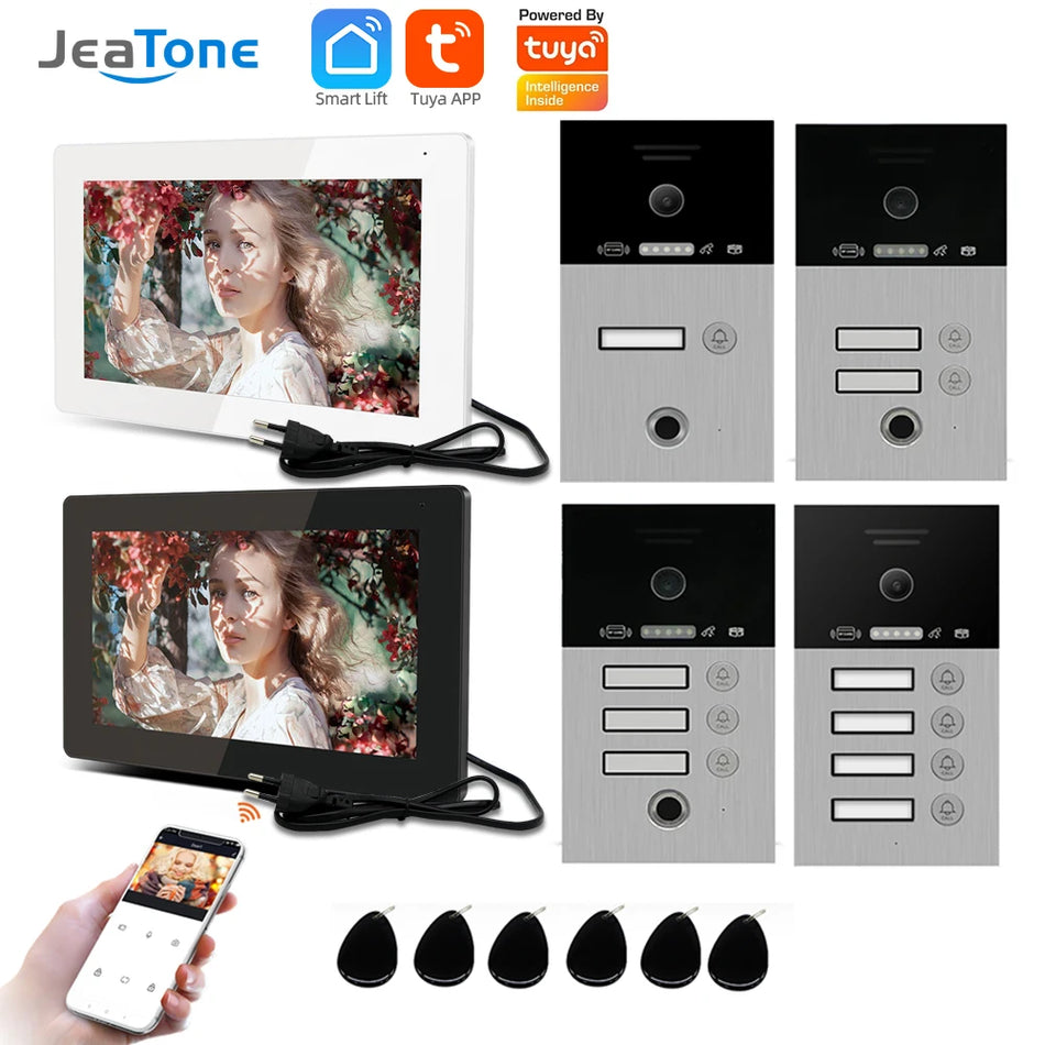Jeatone 7inch wireless Wifi Tuya Smart Video Intercom Touch Screen Fingerprint Doorman 1F/2F/3F/4F Doorbell Motion Detection