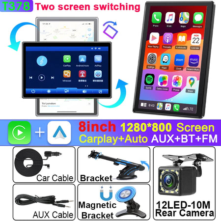 Universal 8 Inch Portable Car Screen - Wireless CarPlay 12 Led-10M