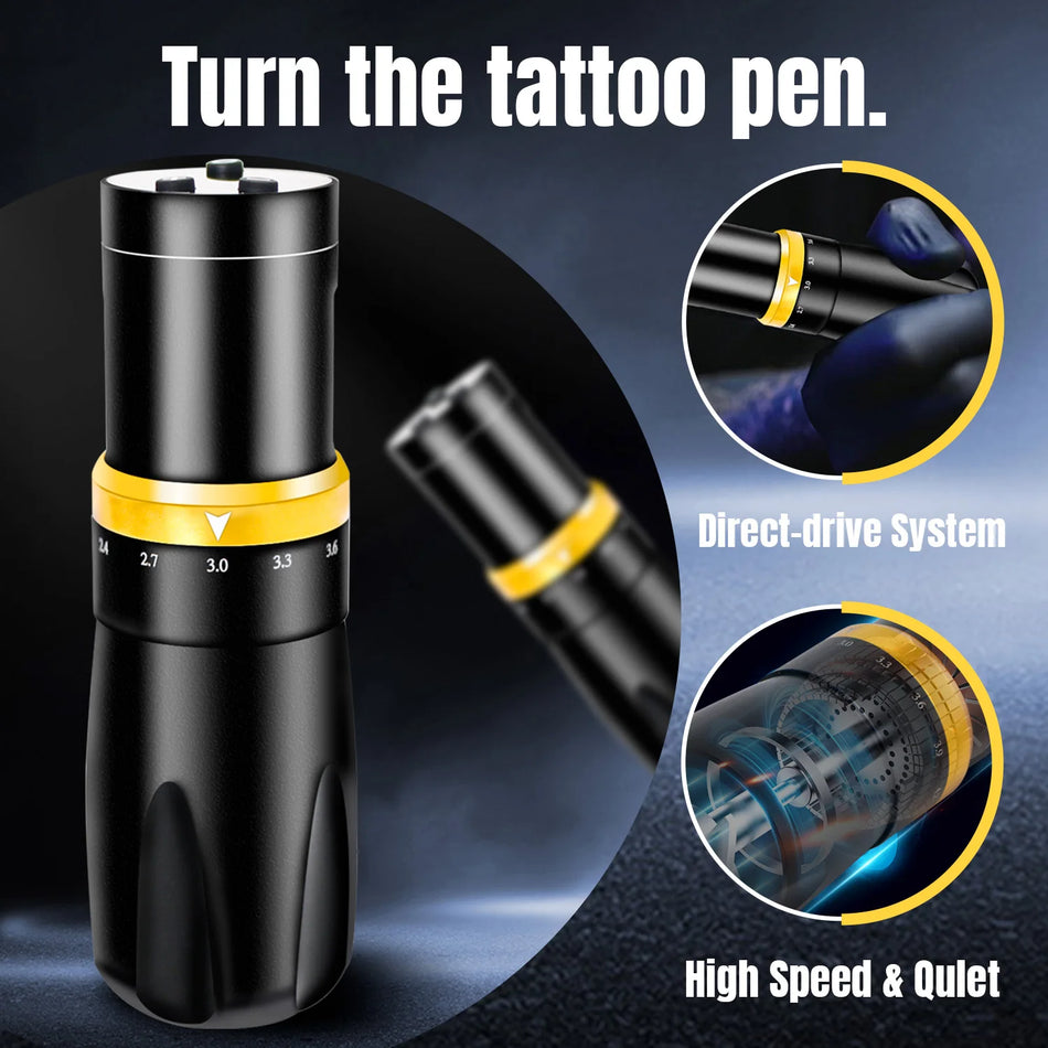 Penna per tatuaggi wireless rotante con corsa regolabile da 2.4 a 4.2mm
