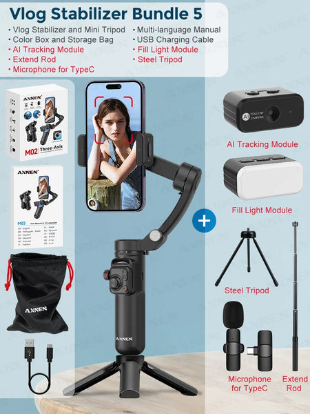 3-Axis Vlog Stabilizer &ndash; Face Following Technology with Magnetic Remote Vlog Bundle 5 / CHINA