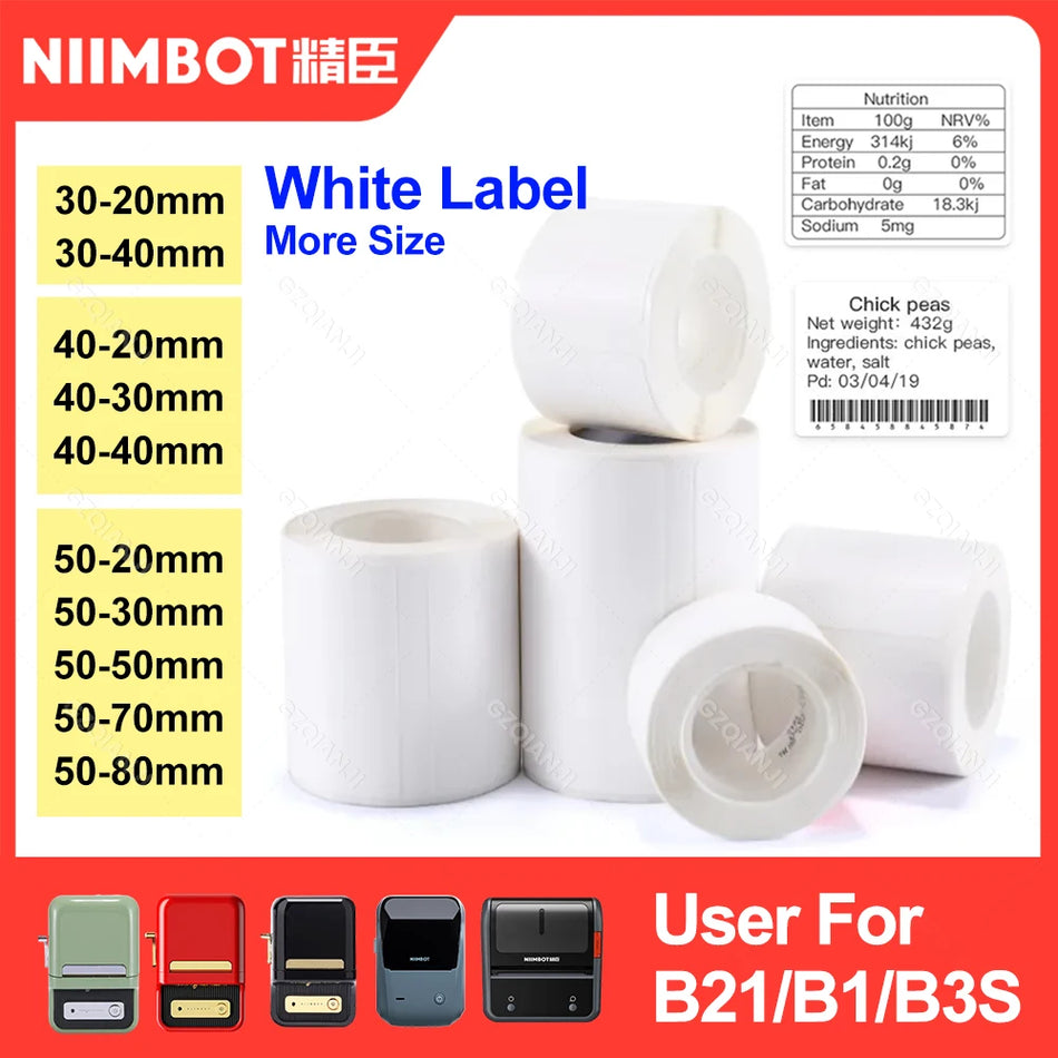 Etiķešu papīra ruļļi 30-50mm Niimbot B21/B1/B3S printerim, plēves izturīgi
