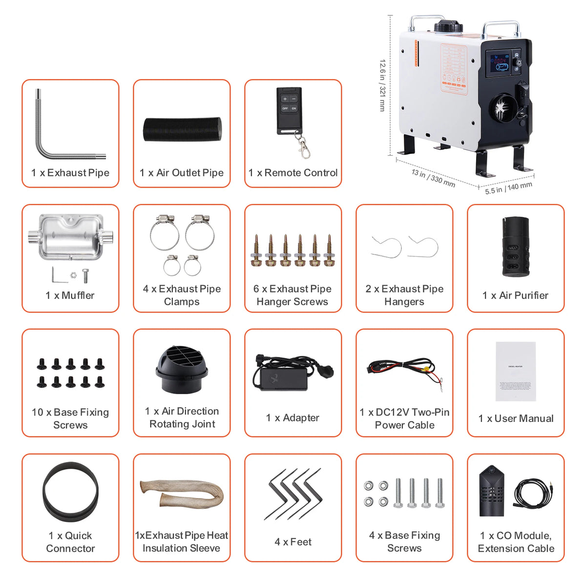 SucceBuy Diesel Heater 2/8KW 12V/24V All In One &ndash; Bluetooth 2KW / france