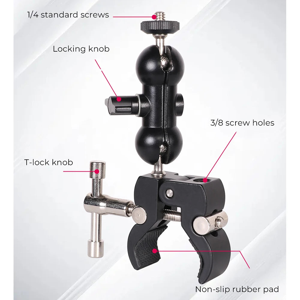 Adjustable SLR Camera Magic Arm Clamp with 1/4'' 3/8'' Screw Hole Mount
