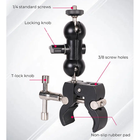 Adjustable SLR Camera Magic Arm Clamp with 1/4'' 3/8'' Screw Hole Mount