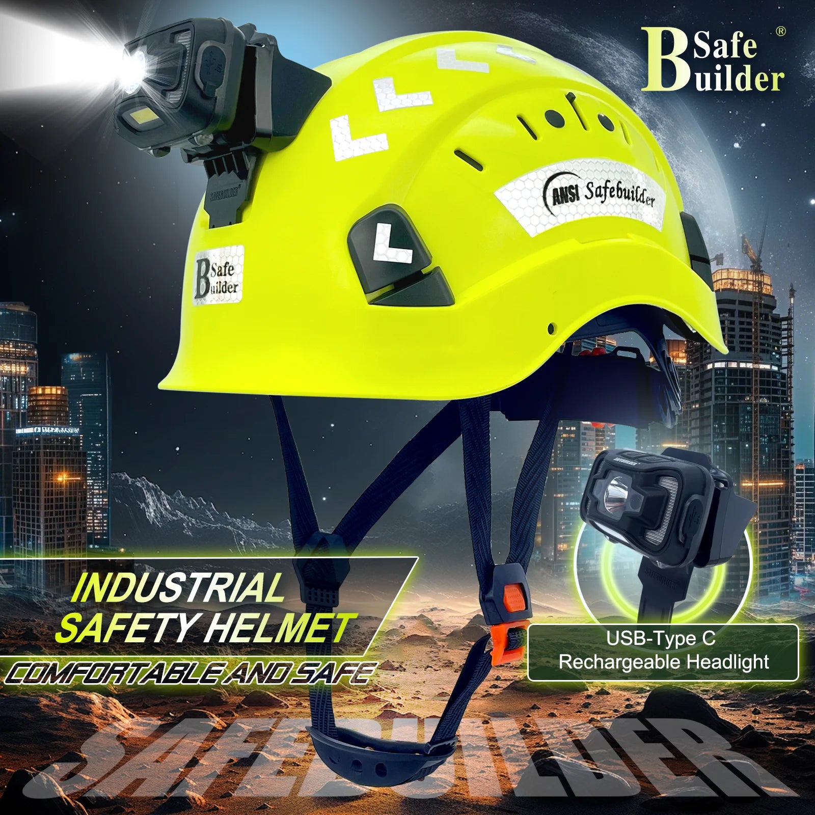 Safety Hard Hats With Headlight - Lightweight Helmet