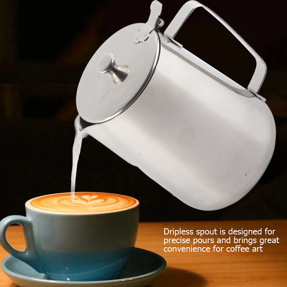 Stainless Steel Milk Frothing Pitcher With Lid &ndash; Latte Art