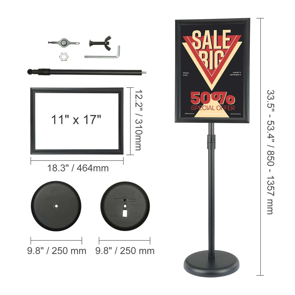 VEVOR SW-02 Pedestal Sign Holder &ndash; Heavy Duty Floor Sign 11 x 17 inch / United States