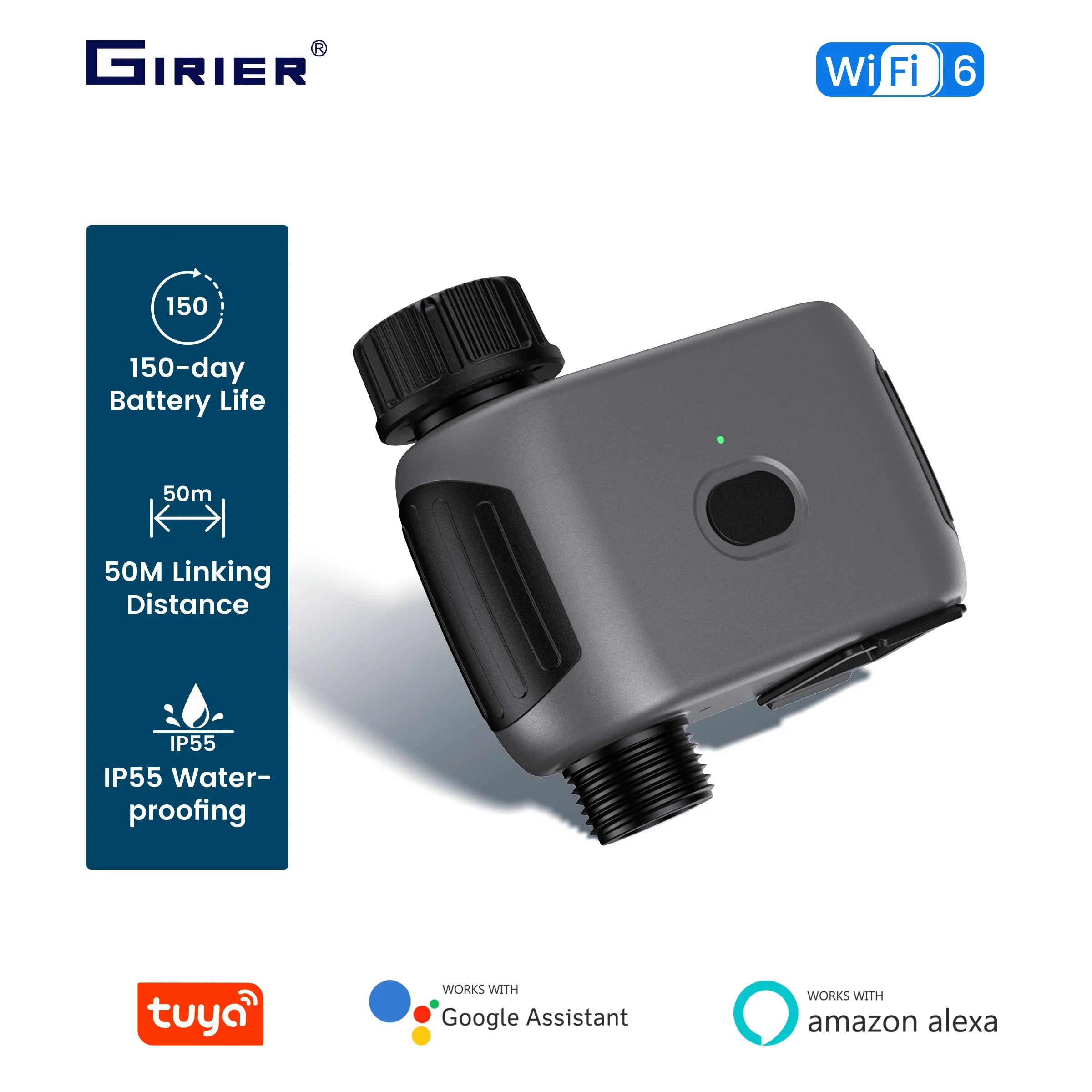 GIRIER Smart Water Timer - WiFi Sprinkler for Drip Irrigation with Alexa &amp; Google
