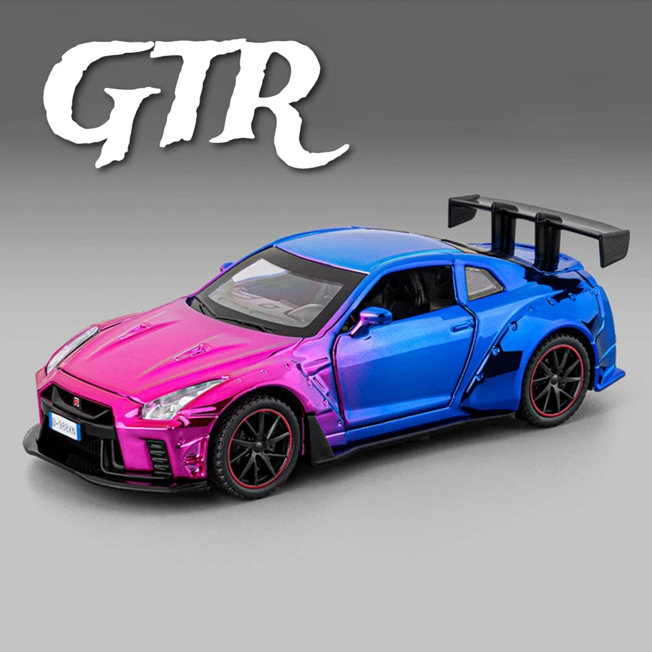 1:32 Diecast GTR R8V10 model avtomobila s povlekom, zvokom in lučmi, vrata se odpirajo