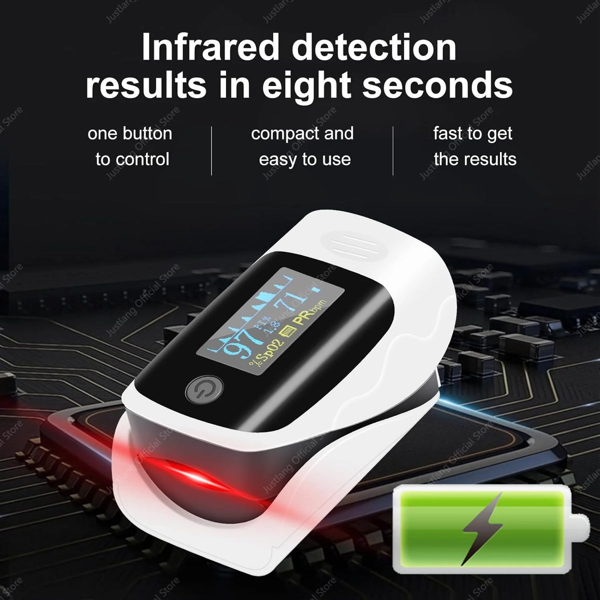 JUSTLANG Rechargeable Finger Pulse Oximeter - TFT Display