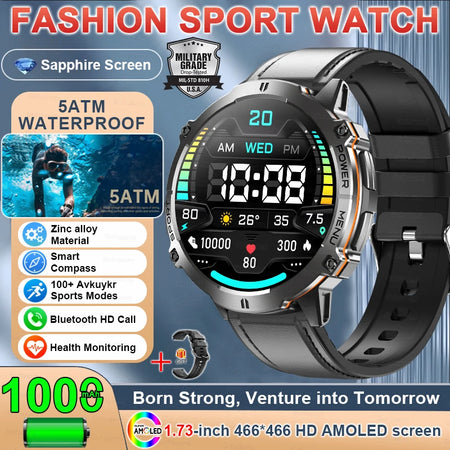 New 1000MAH Super Endurance Smart Watch &ndash; AMOLED Display Black Leather / GPS SmartWatch