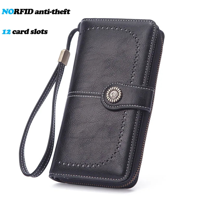 YIYUEQIANLI RFID Anti-theft Leather Clutch Wallet for Women Black-2