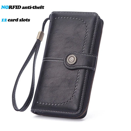 YIYUEQIANLI RFID Anti-theft Leather Clutch Wallet for Women Black-2