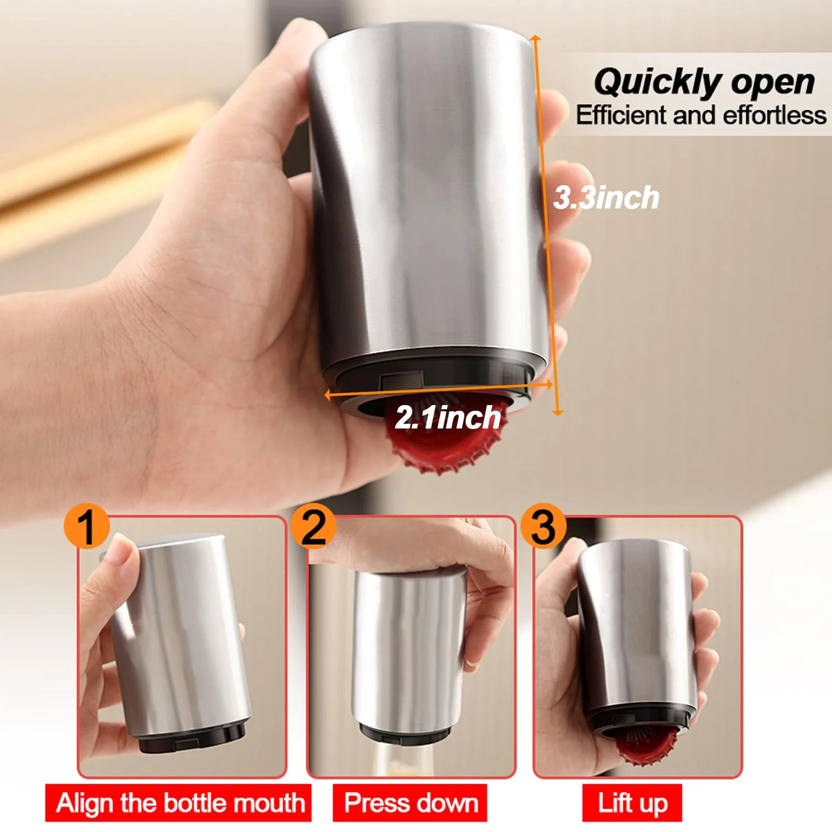 Automatic Beer Bottle Opener | Stainless Steel, Magnet, Push Down