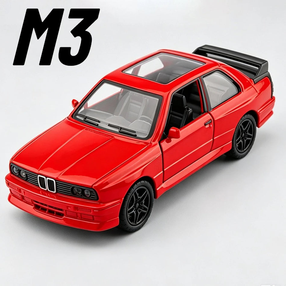 Diecast 1:36 M3 športni avtomobil model igrača, zlitina karoserije, povleci nazaj, vrata se odprejo