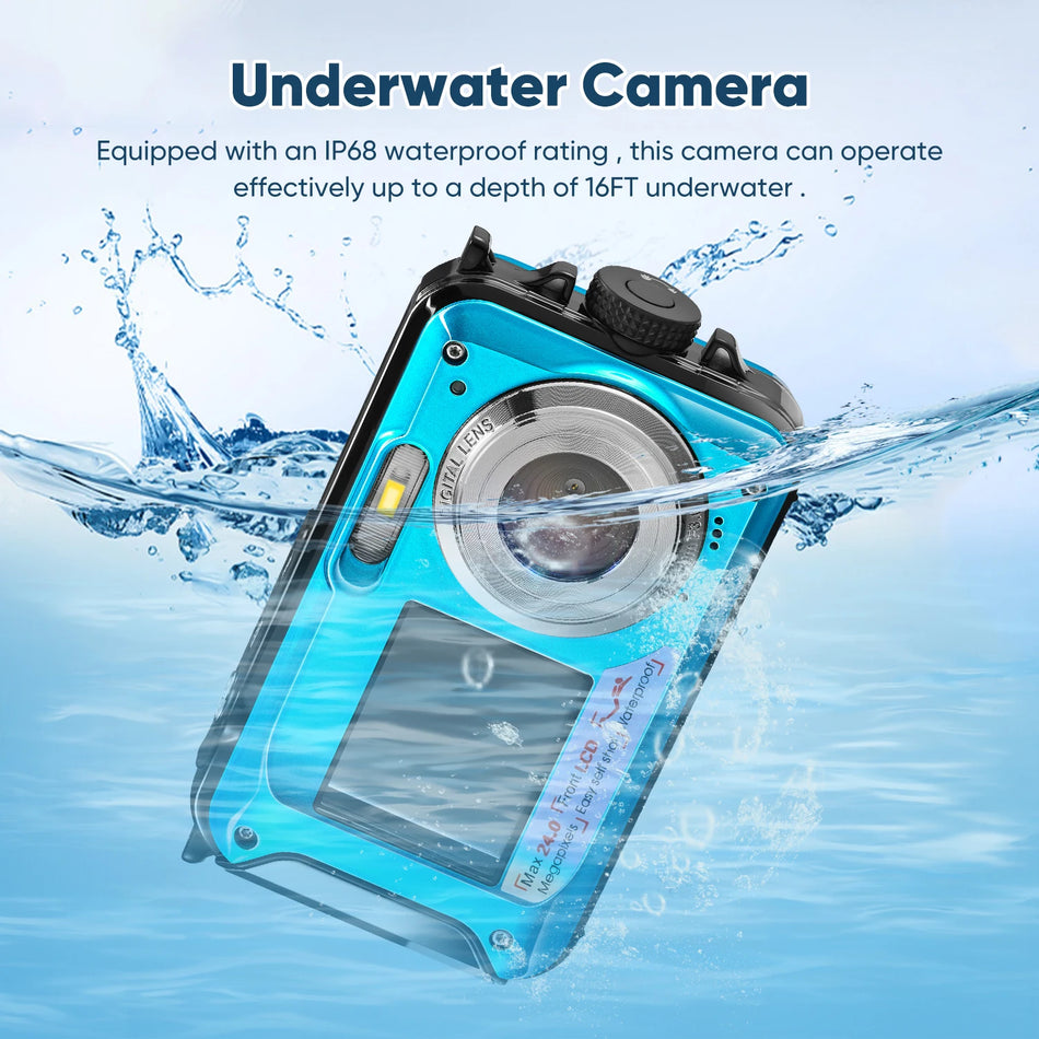 Podvodna samodejna kamera 2.7K 24MP Dual Screen Blue