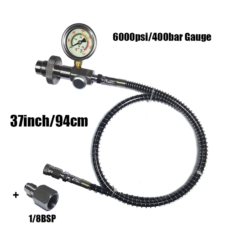 HPA Air Diving DIN G5/8 Fill Station Adapter with Stainless Steel Gauge 37inch Hose BSP QD