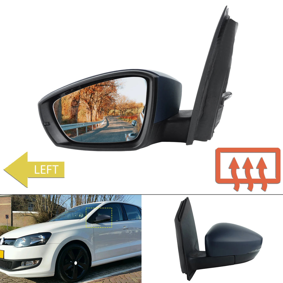 VW Polo V 6R Heated Electric Mirror Primed Left Hand Side