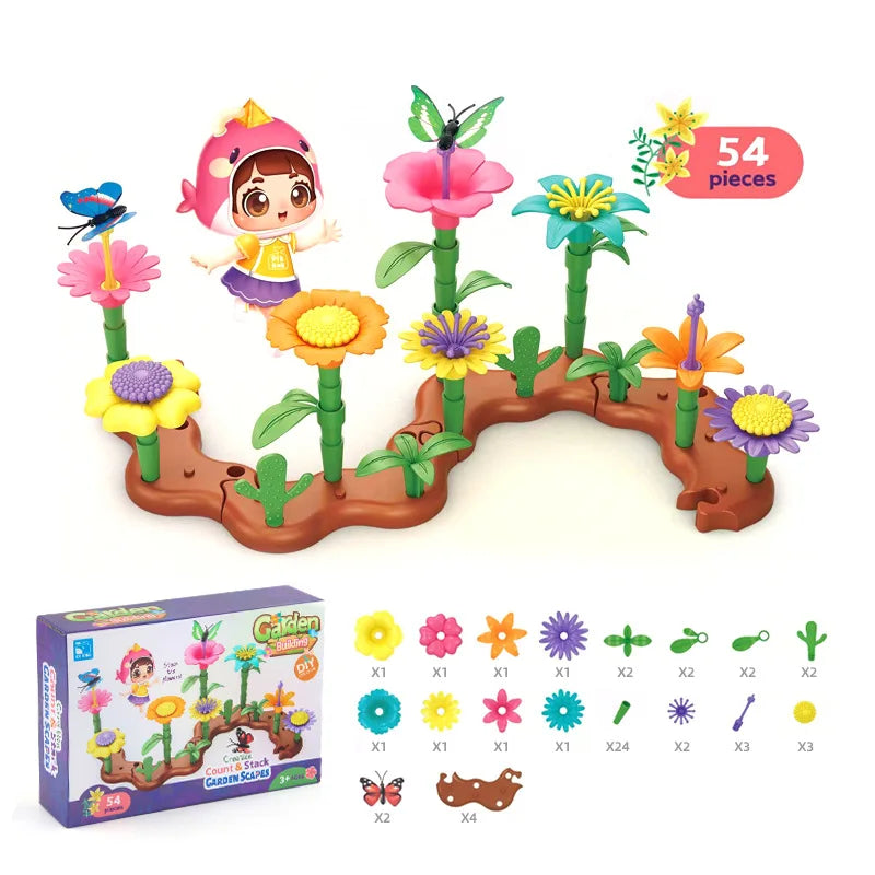 STEM Educational Flower Garden Building Toy for Kids Aged 3-7 - Enhance Creativity and Learning 54 pcs