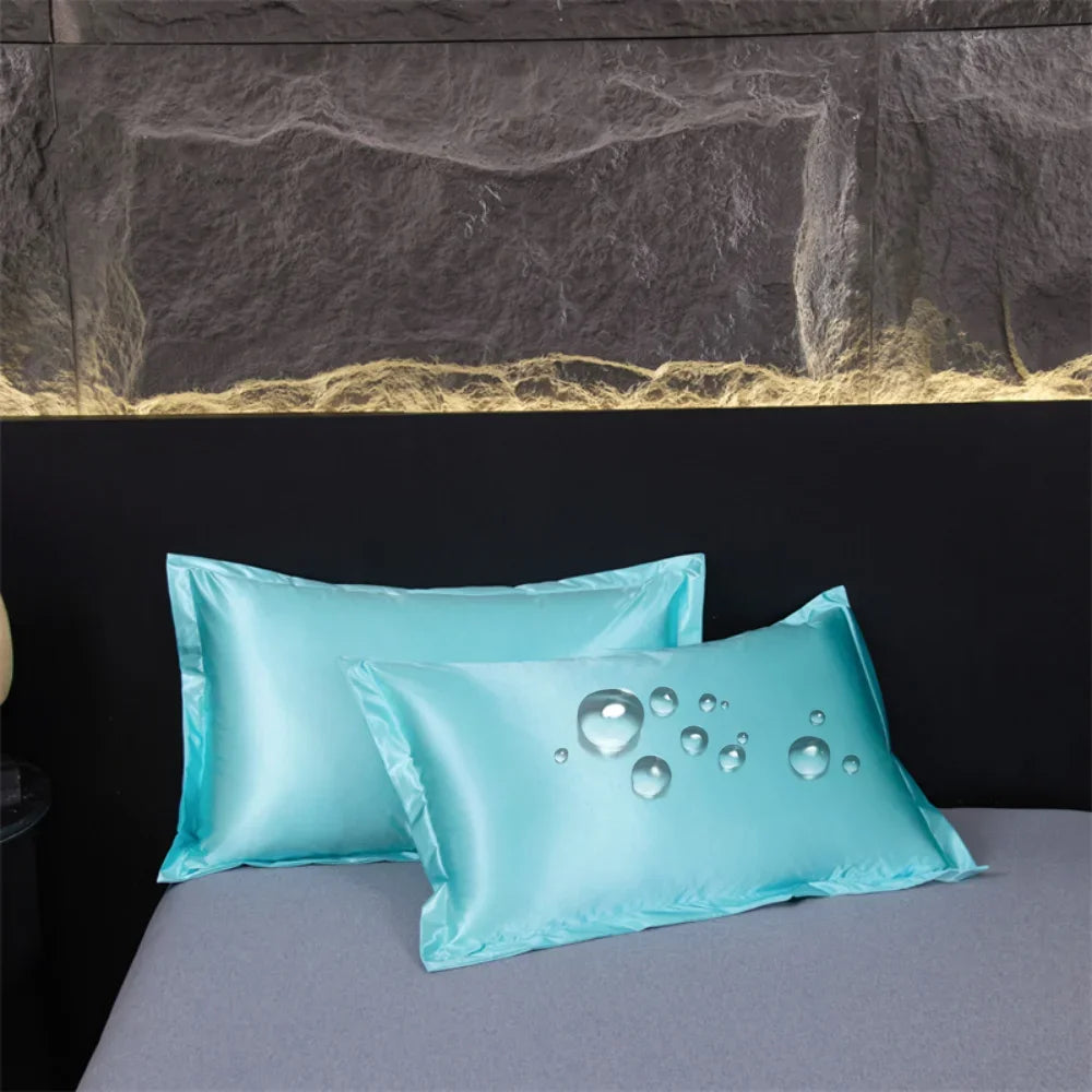 Waterproof Silk Silky Stain Pillowcase &ndash; Luxurious Mulberry Silk Protection ShuiLan / 2PC 48x74CM
