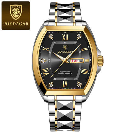 Poedagar Luxury Tonneau Men Wristwatch &ndash; Luminous Dial 958 Gold Black