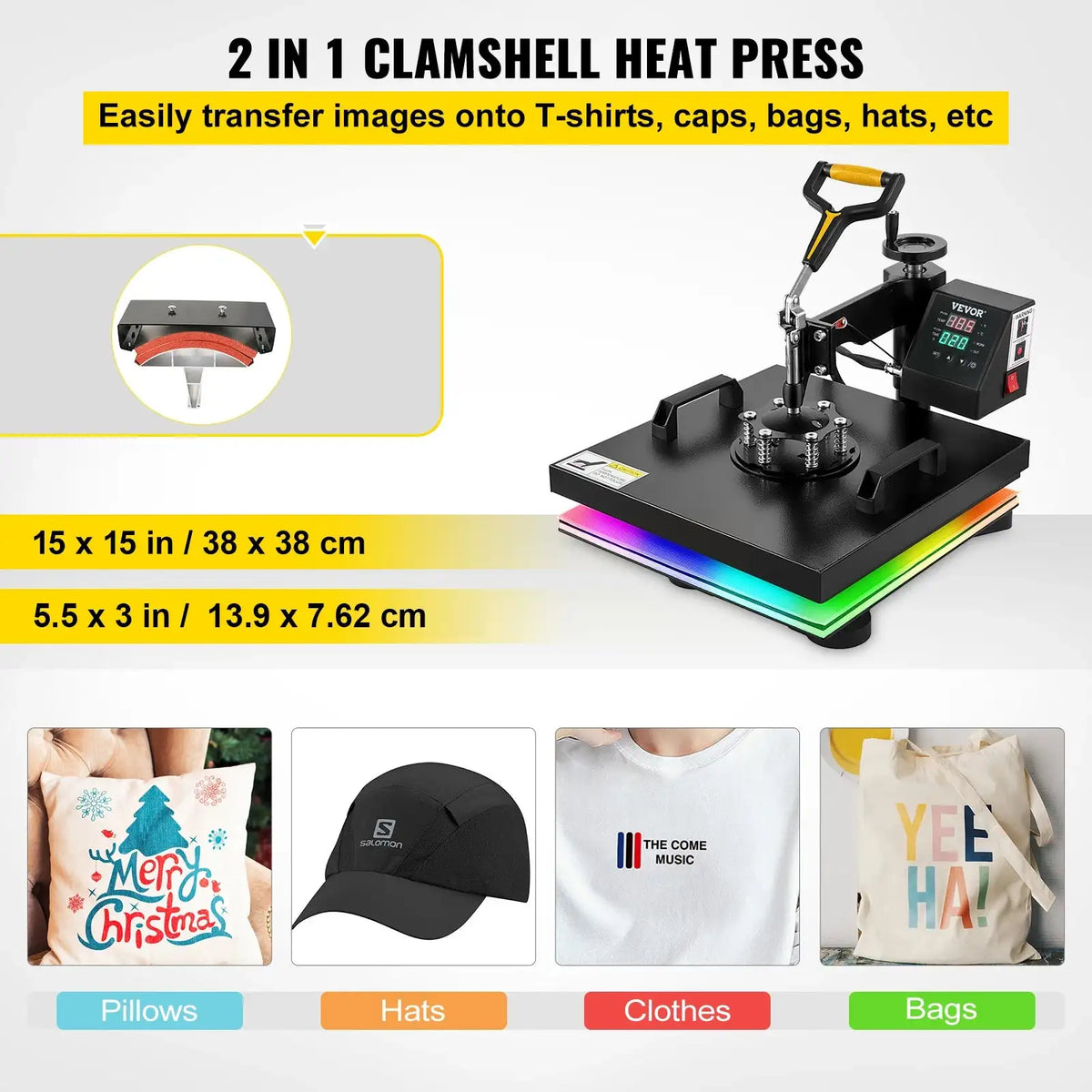 2In1 Heat Press 38x38CM Swing Away Sublimation