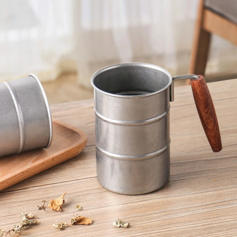 Retro Oil Barrel Mug Coffee Cup - Durable Stainless Steel