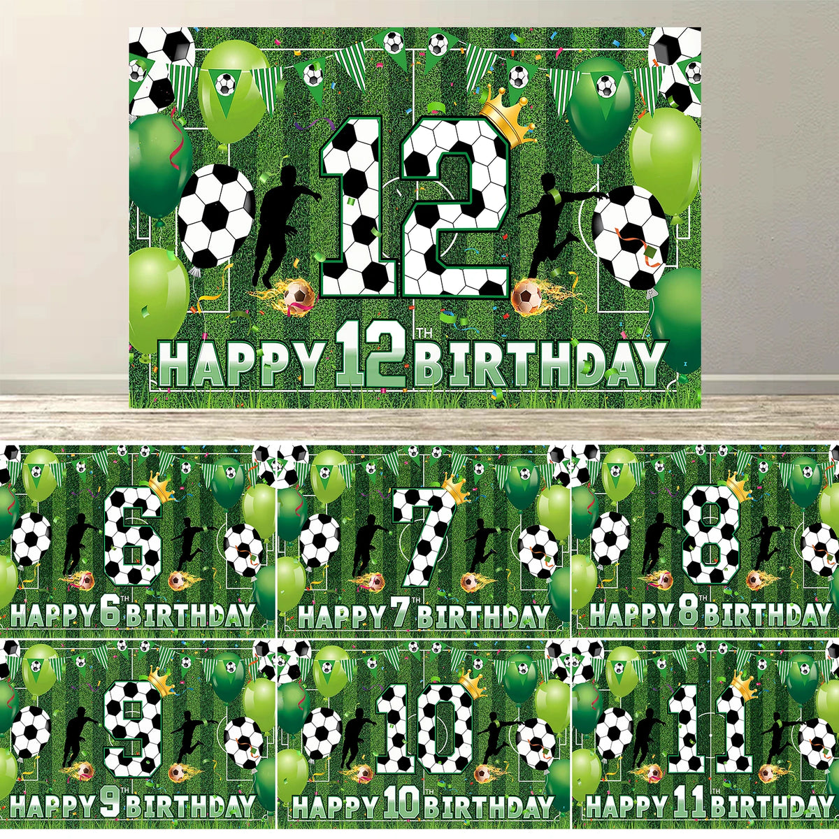 Soccer Happy 6-12th Birthday Banner &ndash; Large Football Decor