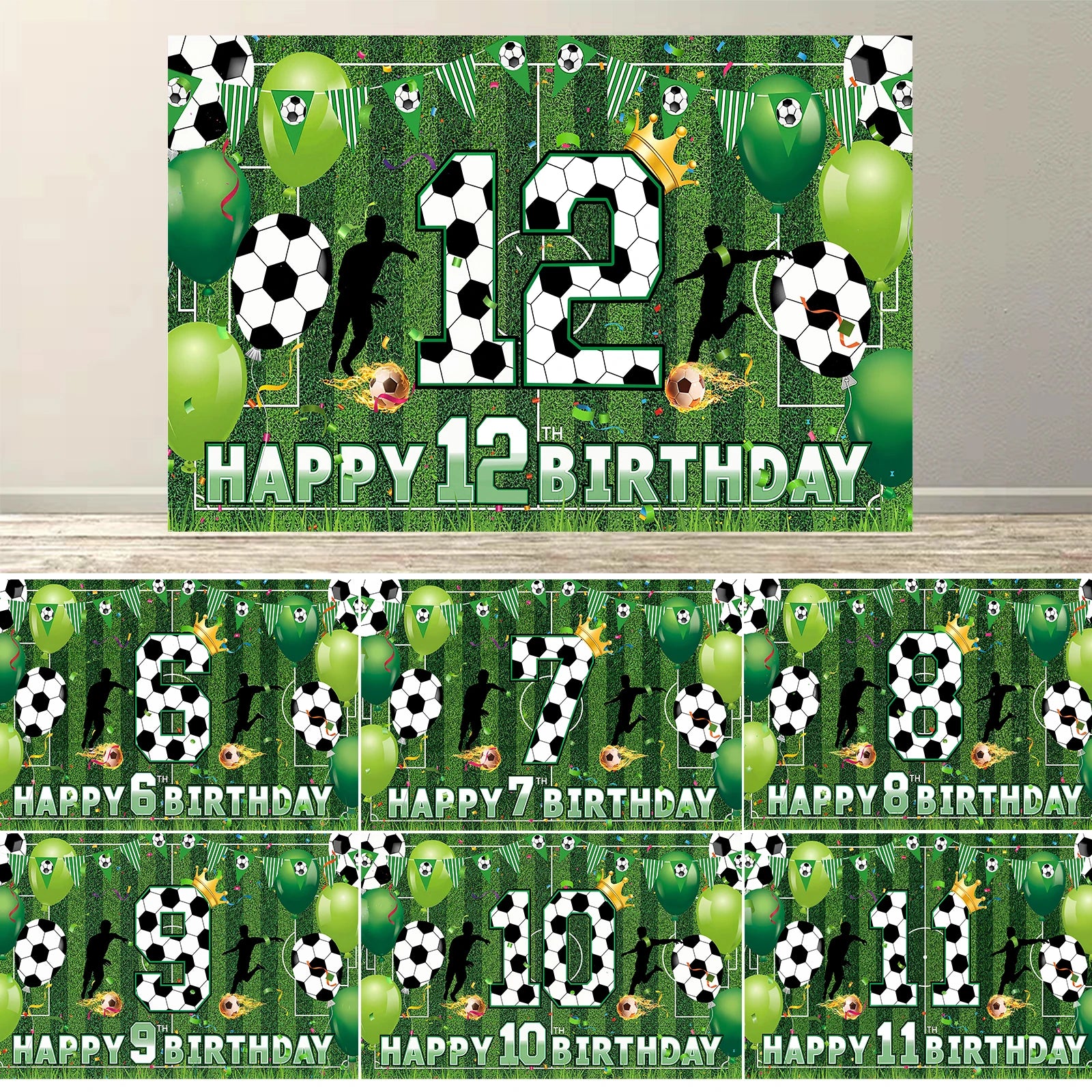 Soccer Happy 6-12th Birthday Banner &ndash; Large Football Decor