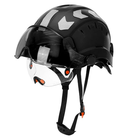 SF06 Safety Helmet - Reflective Stickers And Goggles Black with stickers