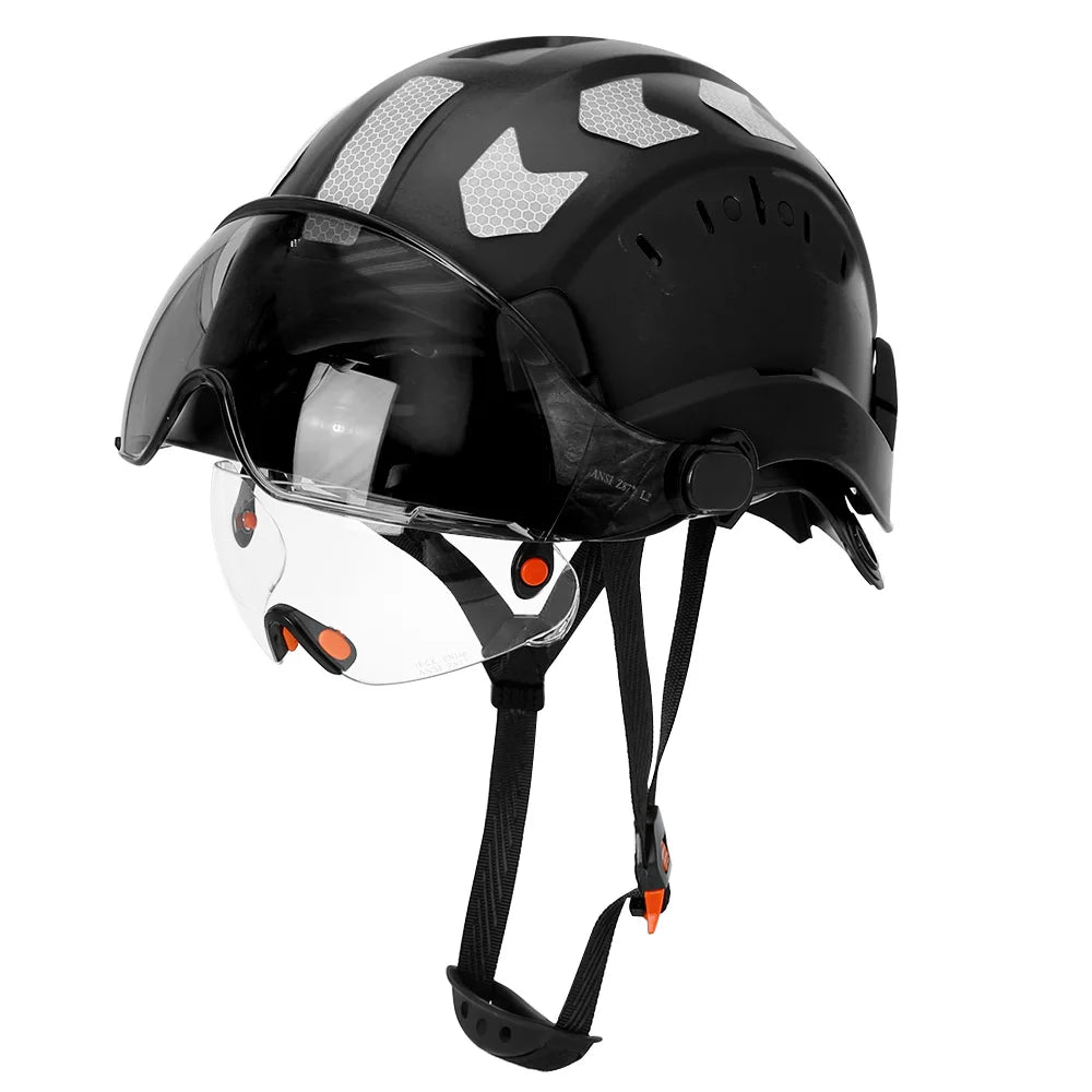CE Construction Safety Helmet With Visor Goggles &ndash; Durable Black  A set