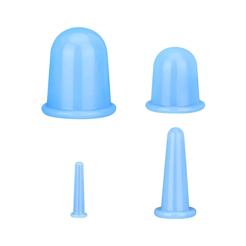 3/4PCS Silicone Vacuum Cupping Massage Jars - Face Lift 4pcs Blue