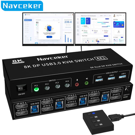 8K DP KVM USB 3.0 Switch 4X2 &ndash; Dual Monitor 4K 144Hz ZY-SK808 / AU Power Plug