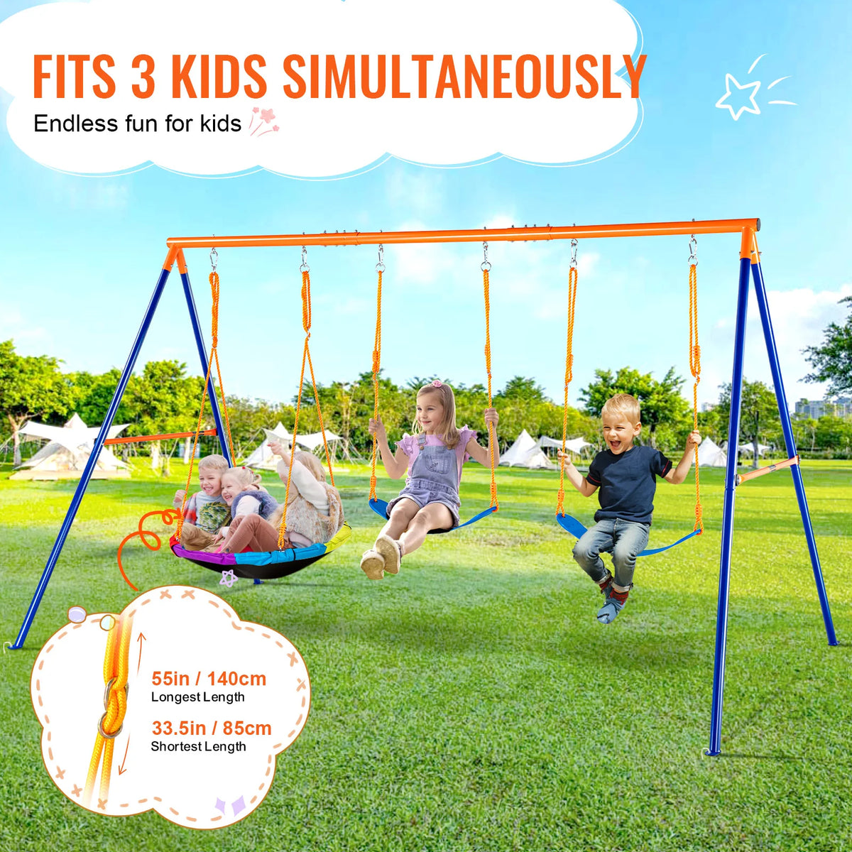 SucceBuy Swing Set &ndash; 600 Lbs Capacity For Kids Outdoor Fun