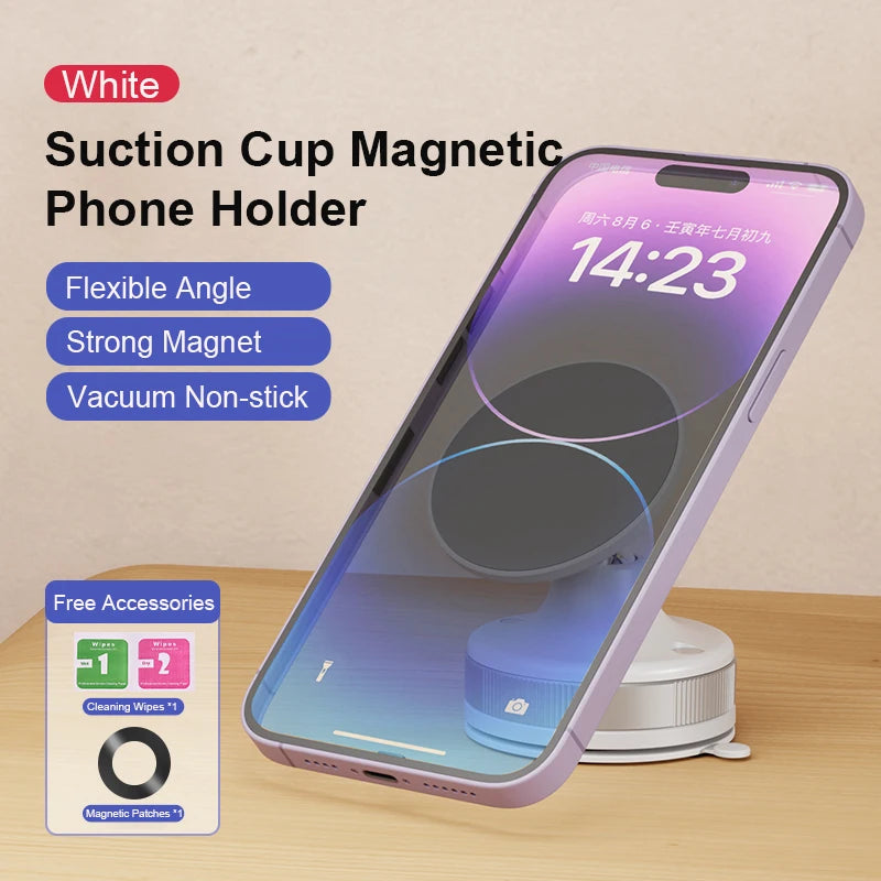 CrownQu Magnetic Vacuum Car Mount &ndash; 360 Degree Rotation and Strong Suction WHITE