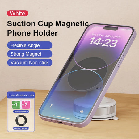 CrownQu Magnetic Vacuum Car Mount &ndash; 360 Degree Rotation and Strong Suction WHITE