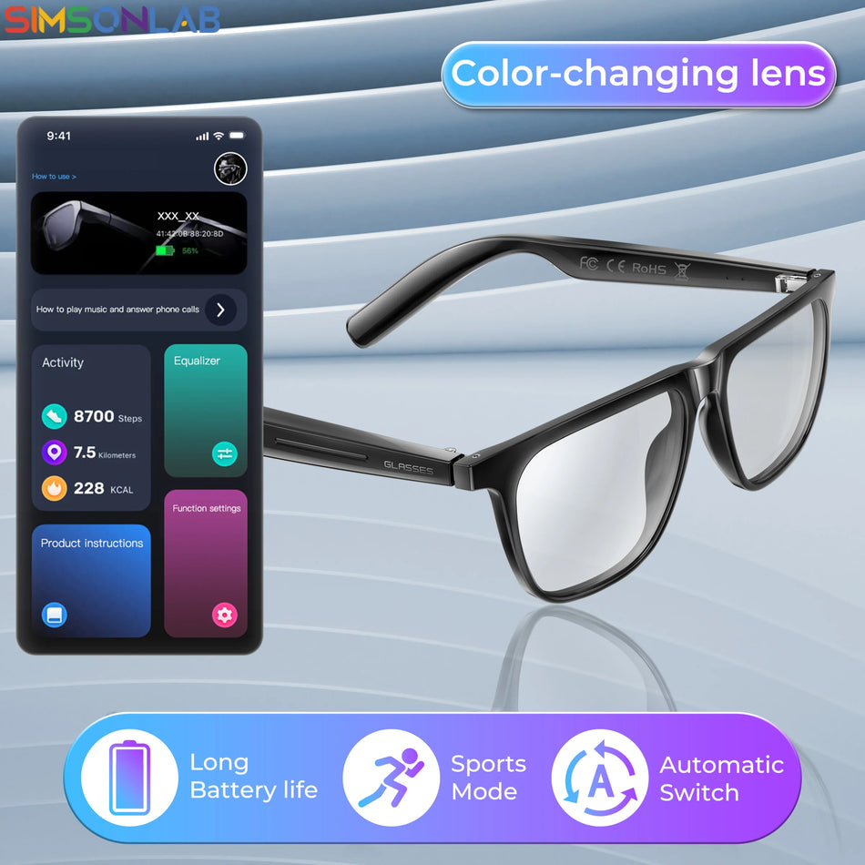 Smart Glasses With AI Voice, Bluetooth Calling, Color-Changing Lenses
