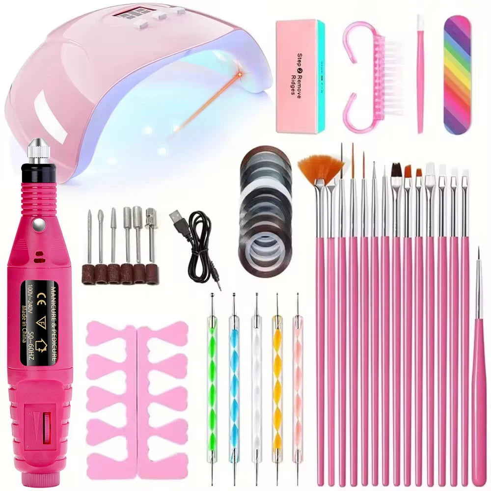 YIKOOLIN Pro Nail Art Kit With LED UV Lamp &ndash; Fast Curing Set-130
