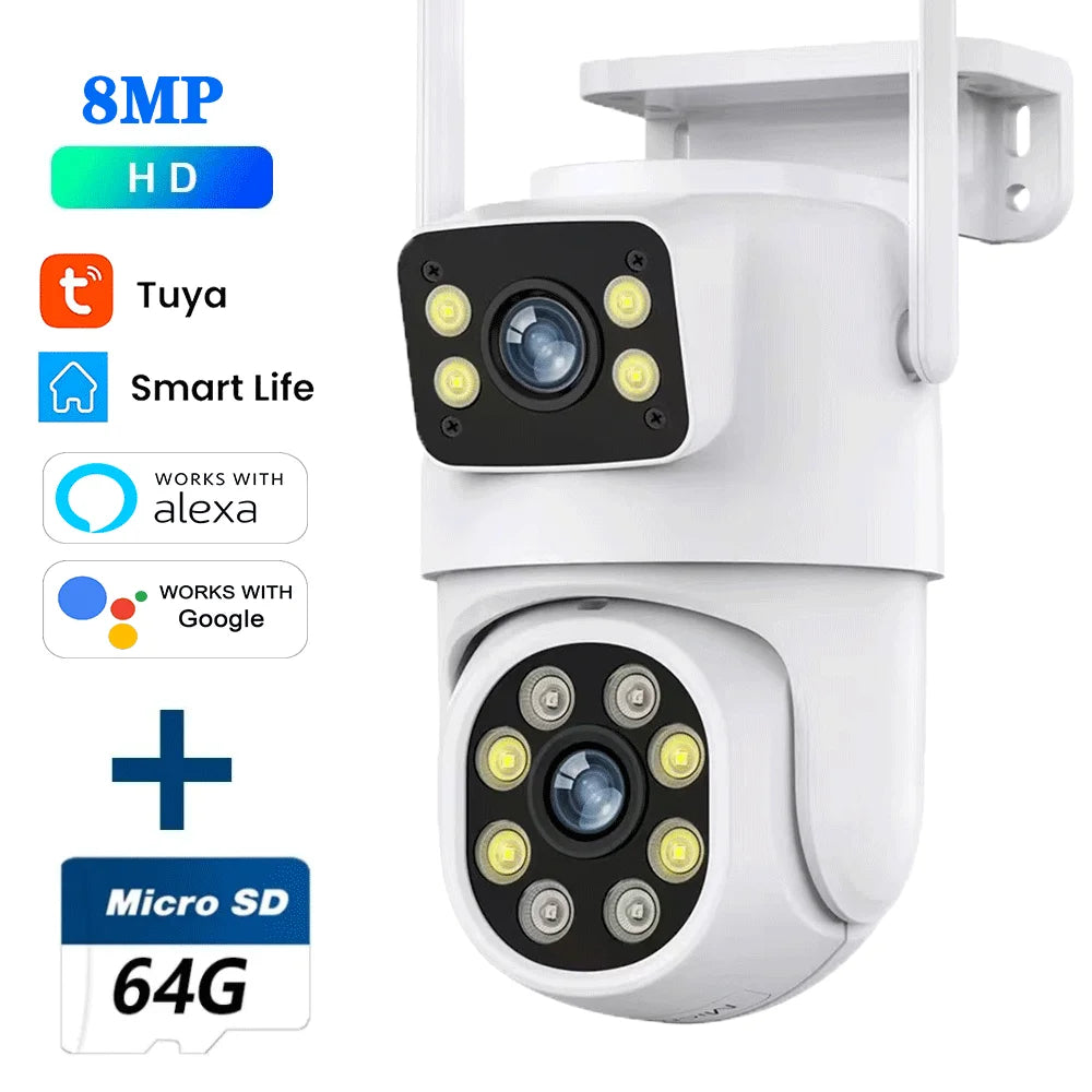 10MP Dual Lens Tuya Wifi Camera 8MP Add 64G Card / EU Plug