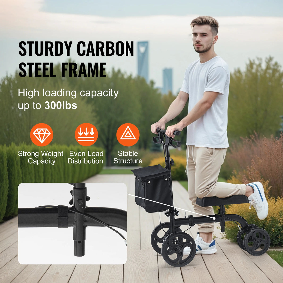 VEVOR Folding Knee Scooter &ndash; All-Terrain Carbon Steel