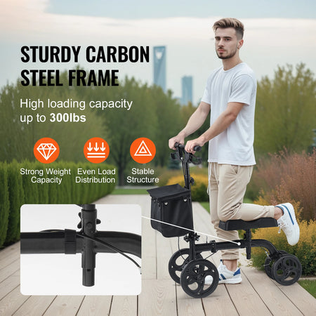 VEVOR Folding Knee Scooter &ndash; All-Terrain Carbon Steel
