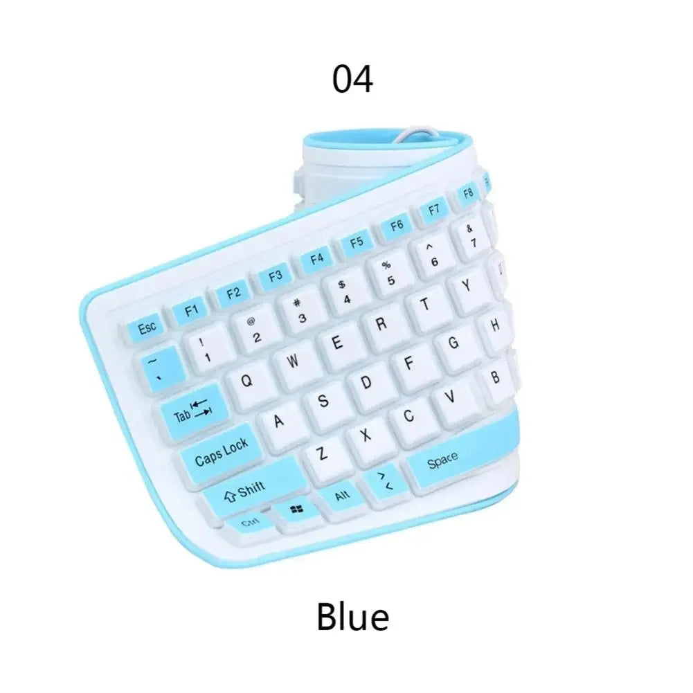 Portable Silicone Roll Up Keyboard &ndash; Ultra Quiet Waterproof Blue
