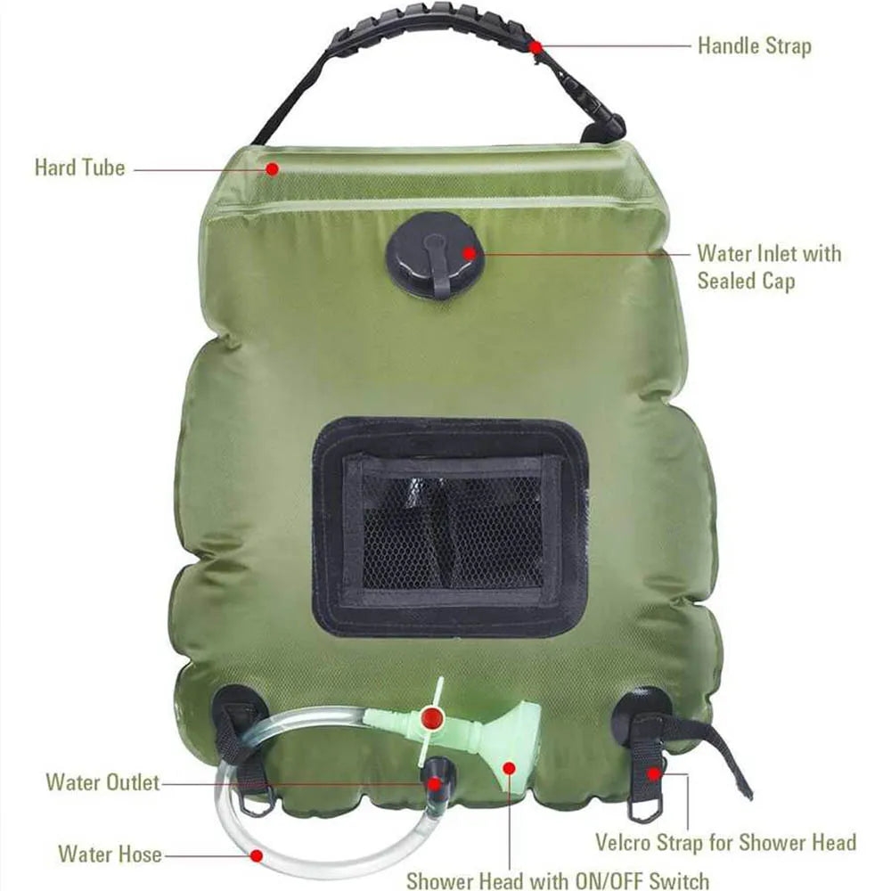 Solar Shower Bag 20L Outdoor - Portable Camping Shower with Solar Heating